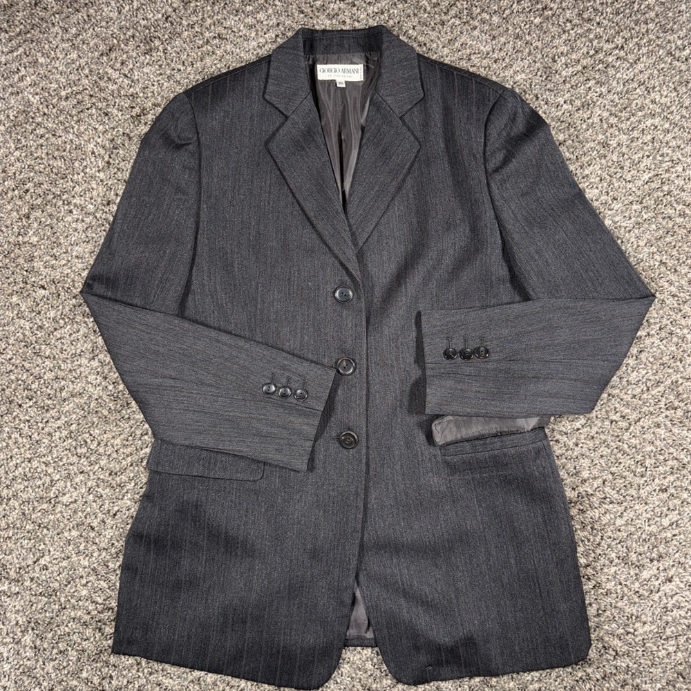 Vintage Giorgio Armani Le Collezioni Gray Virgin Wool Blazer Jacket Womens 10